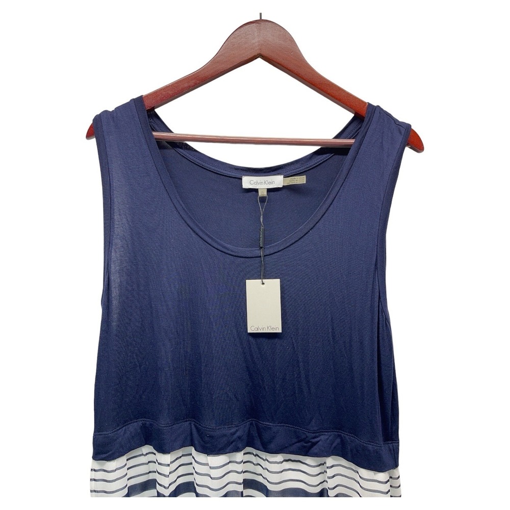 Calvin Klein Women's Blue White Sun Dress Sleeveless Liner Built In - Picture 3 of 5